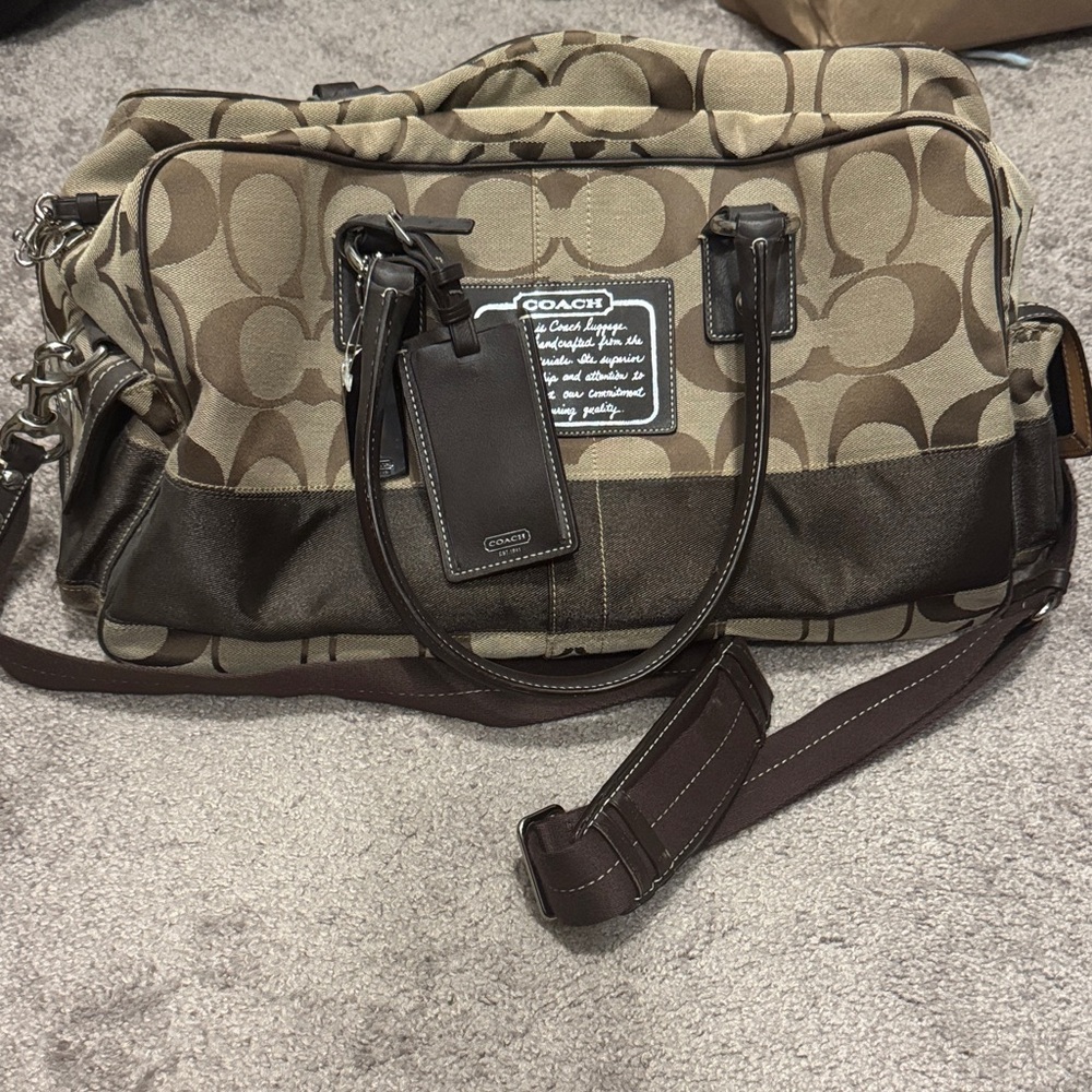 Coach Tan and Brown Duffel Bag